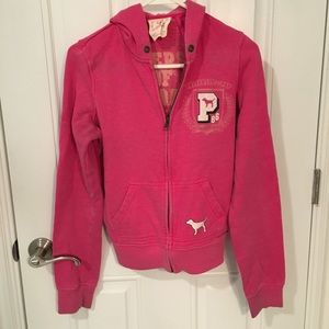 PINK Victoria's Secret Vintage Magenta Pink Gold University Zip Hoodie Small